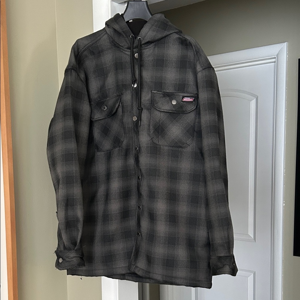 Dickies Charcoal Plaid Hooded Shirt Jacket